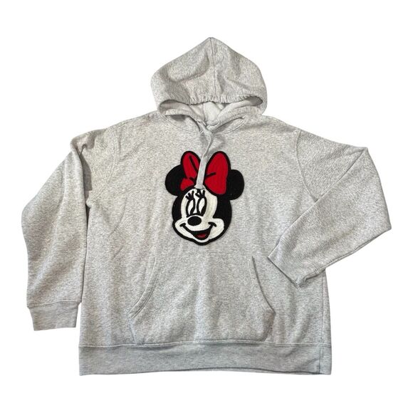 DISNEY Minnie Mouse Crochet Appliqué Hoodie Sweatshirt Heather Gray - Picture 1 of 7